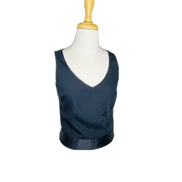 Guess Y2K Top Vintage 90s Sleeveless V-Neck Velvet Textured Flowers Black Top S - Picture 3 of 10